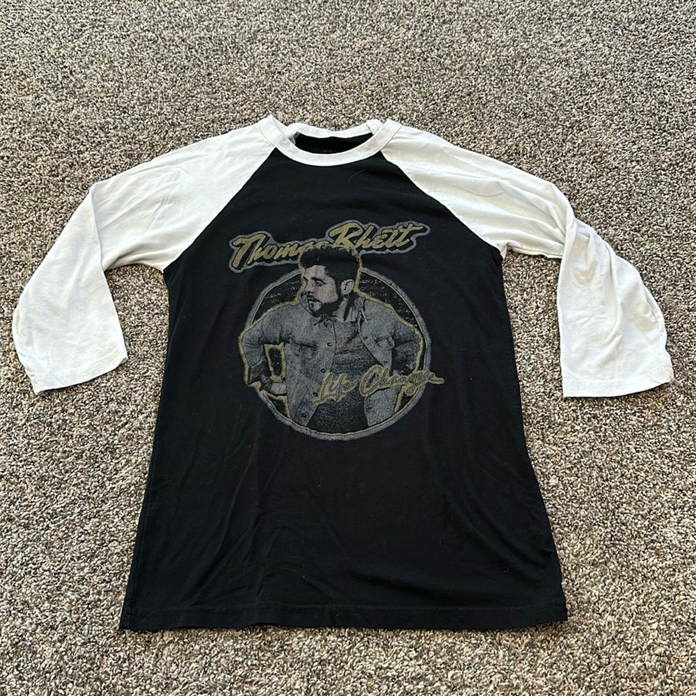 Thomas Rhett “Life Changes” Black and White Graphic Baseball Tee 3/4 Sleeve Top